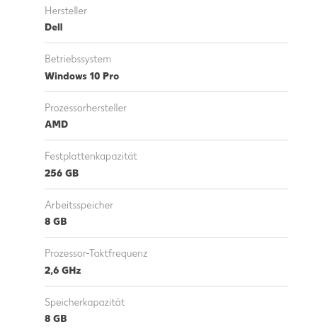 Dell Vostro 3515-76RRT, 15.6" Laptop
(Schwarz, 256GB SSD, WiFi 5, Windows 10 Pro)